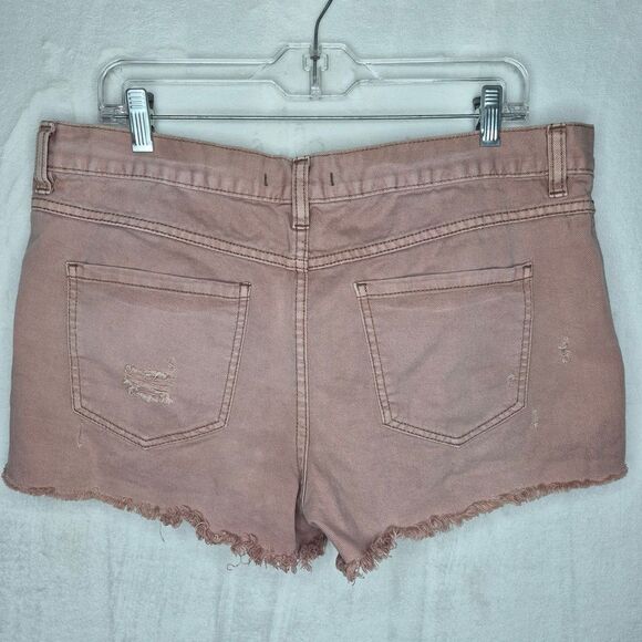 Free People Dusty Pink Distressed Exposed Button Fly Denim Shorts Size 31 - Picture 5 of 9
